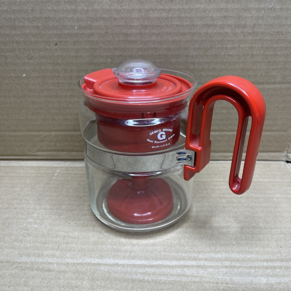 Vintage Gemco Glass Coffee Percolator Red 4 Cup Complete USA Retro Coffee Maker